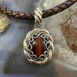 Carolyn Pollack Sterling Silver Tiger's Eye Decorated Enhancer Pendant For Women